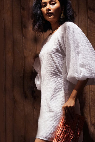 RW2108-Puff Sleeves short dress