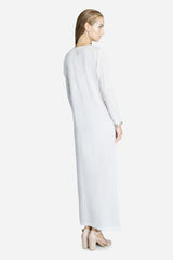 Ivory full-length kaftan with antique gold embellishment
